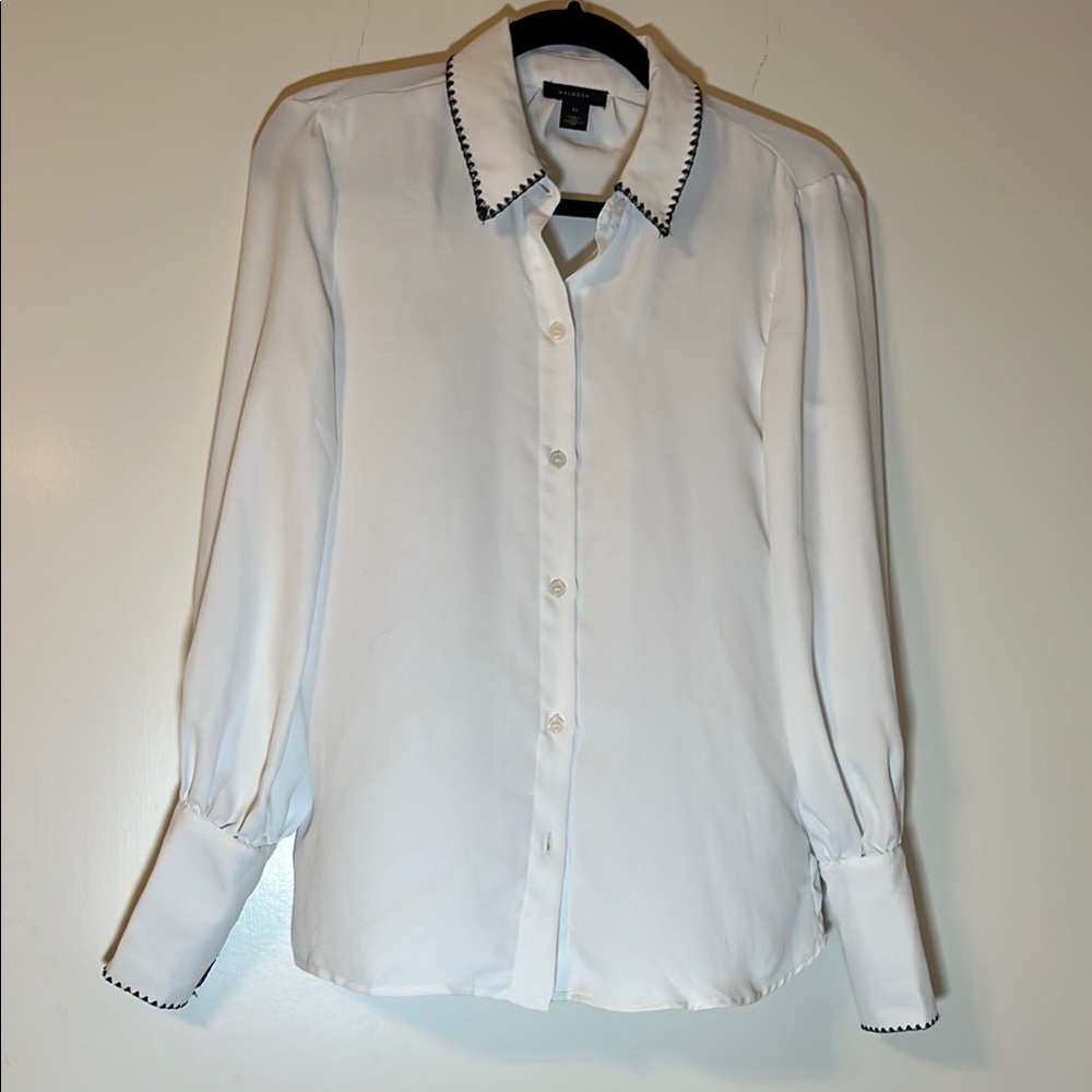 Halogen White Button-Down Shirt with Black Detailing size XS